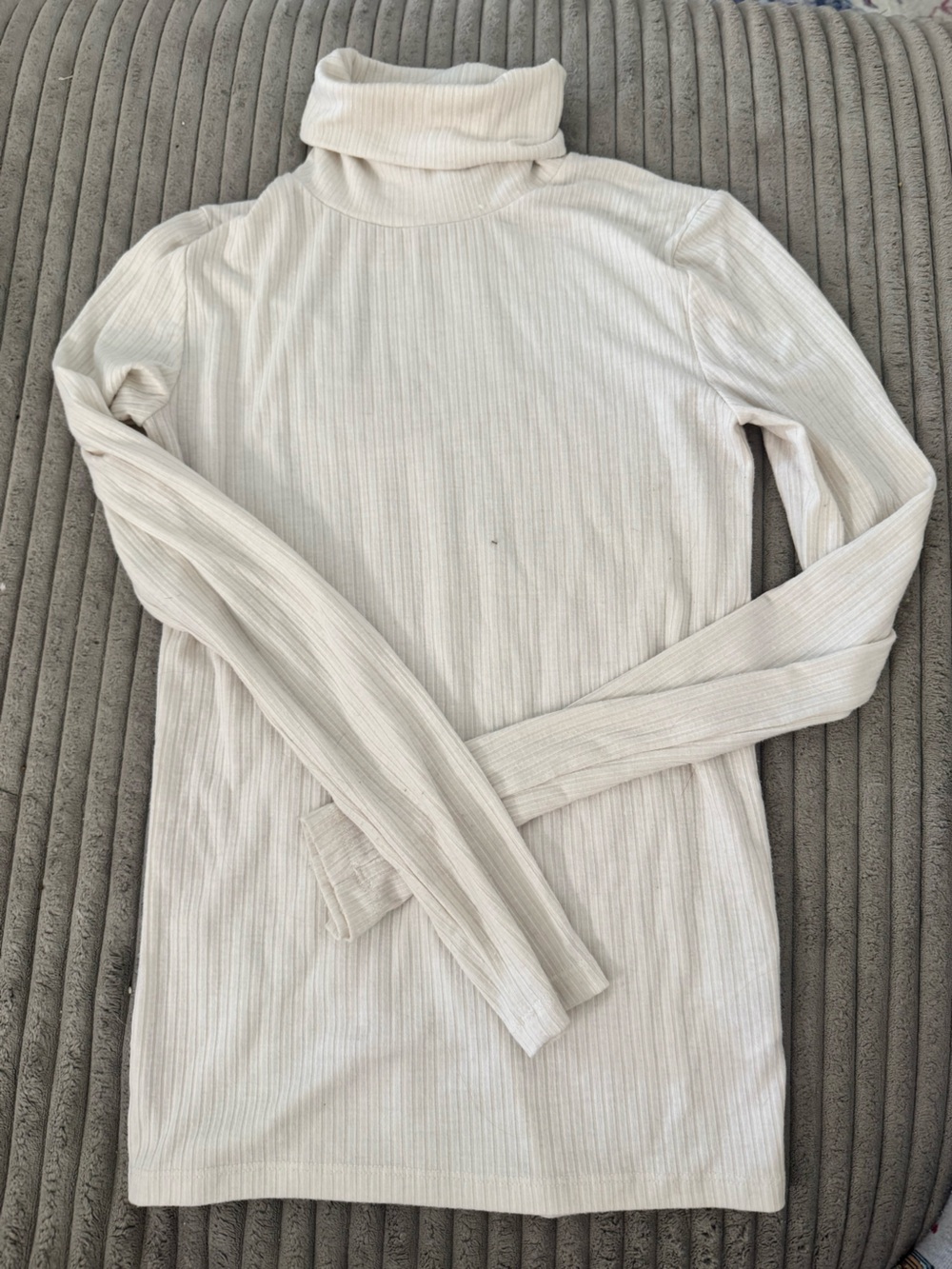 Madewell Cream Ribbed Long Sleeve Turtleneck Top